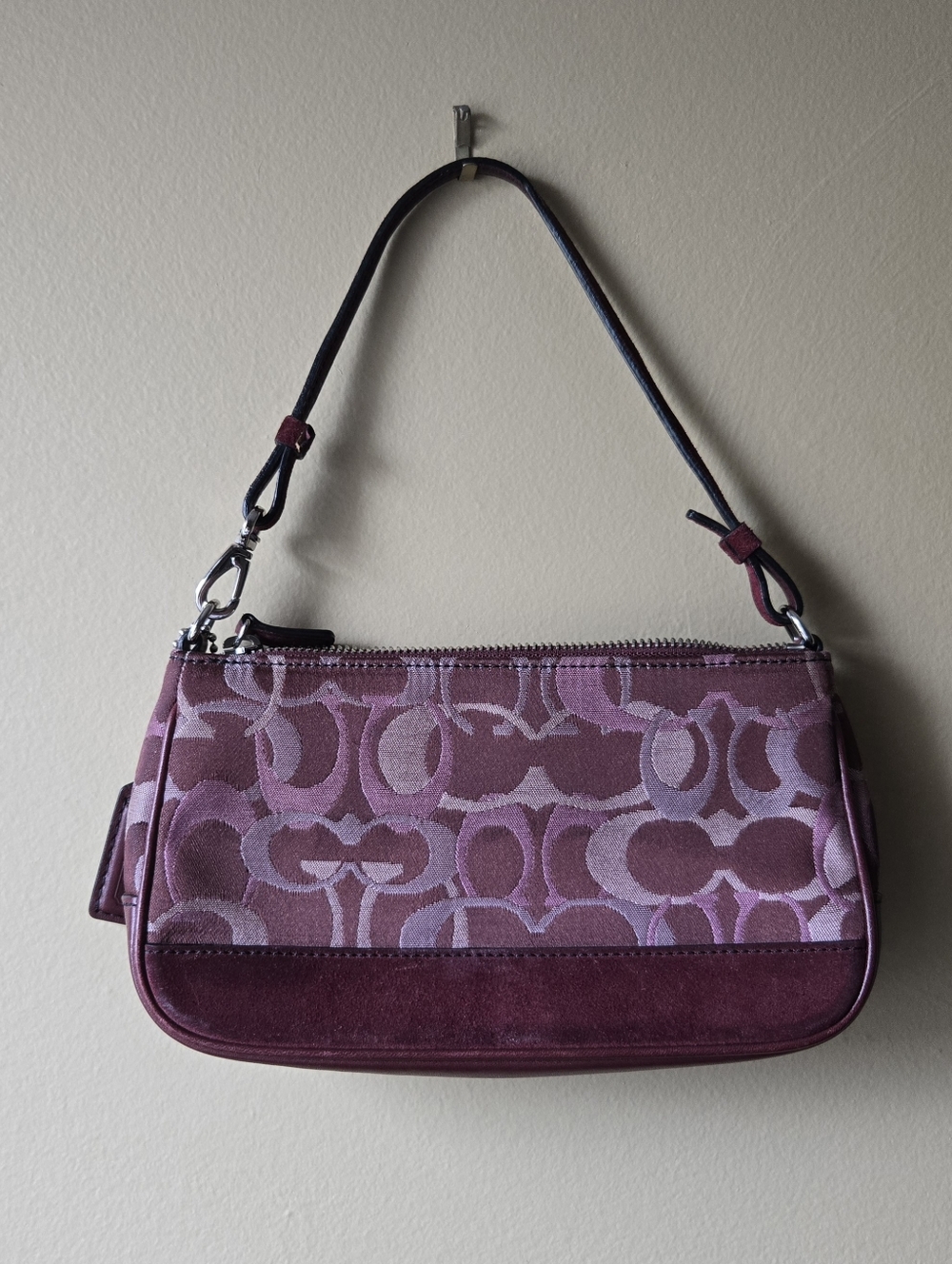 Coach Burgundy Suede Signature Demi Hampton Shoulder Bag Y2K - Picture 2 of 15